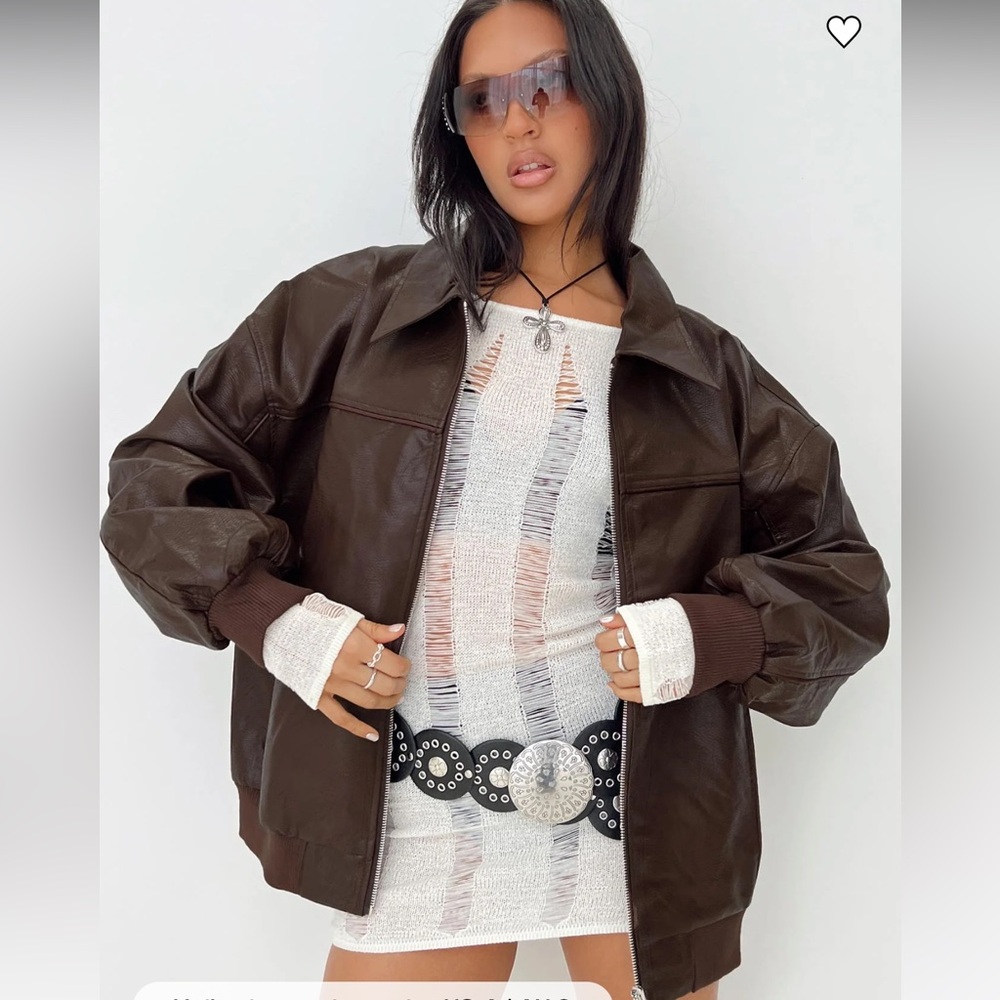 Princess Polly Goldsmith Faux Leather Bomber Jacket Brown